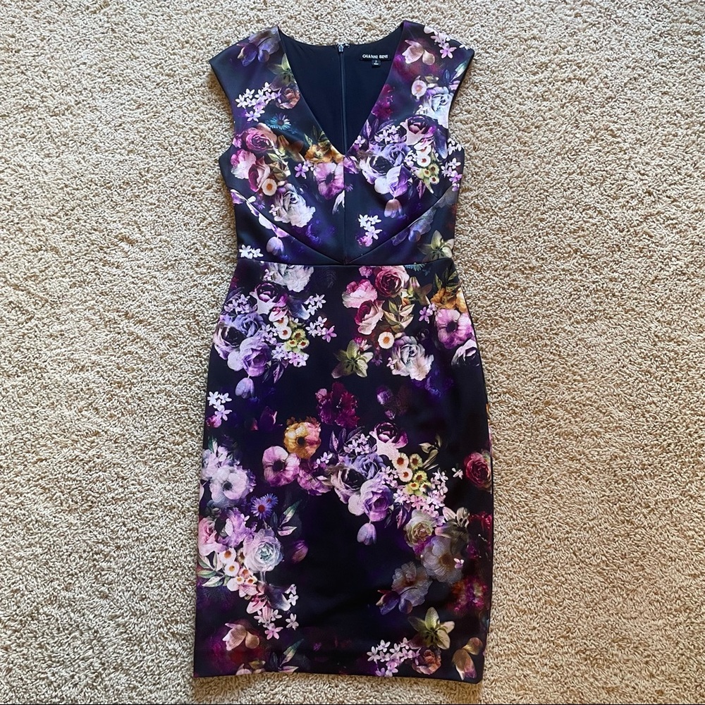 Purple and black floral tailored Gianni Bini dress size 2